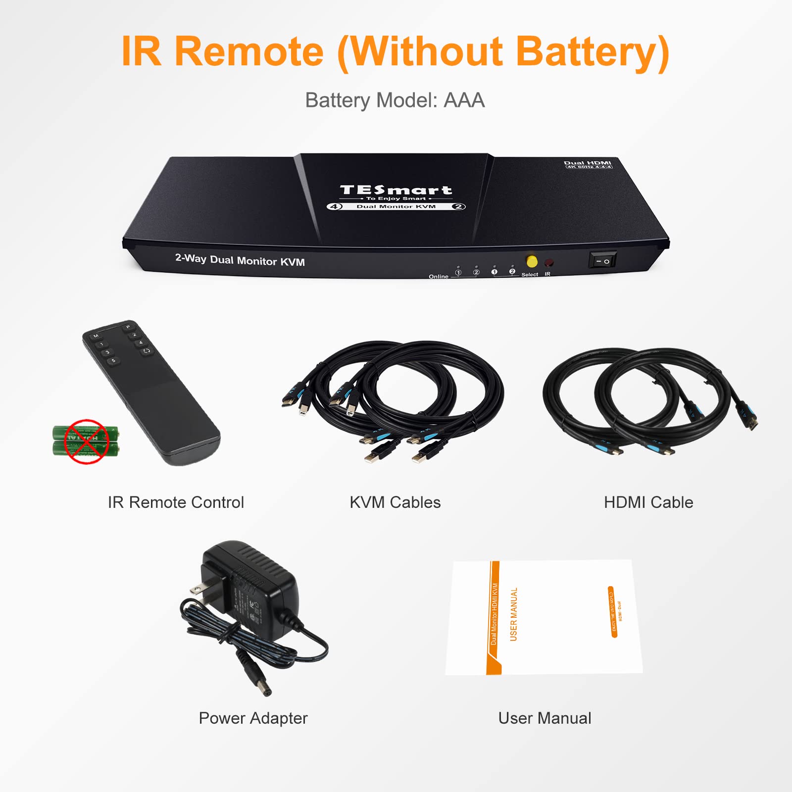 Buy TESmart HDMI KVM Switch 2 Port Dual Monitor Extended Display, UHD 4K60Hz RGB 444, USB Hub