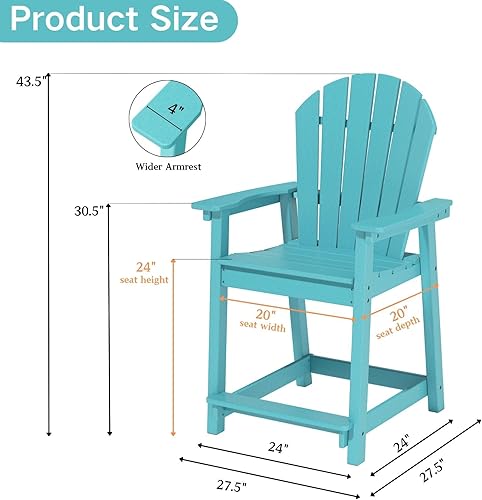 Miniatura 3 de OTSUN Juego de 2 sillas Adirondack altas para exteriores, sillas de bar con brazos ampliados con respaldo alto, 400 libras, silla de balcón para