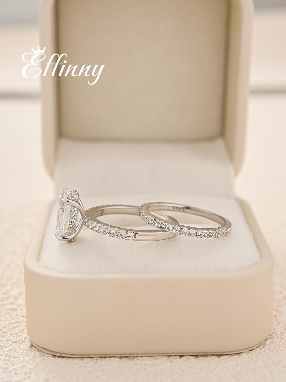 3.5ct Elongated Oval Cut Engagement Ring Set,925 Sterling Silver Bridal Ring Set with Half Eternity Wedding Ring - Image 3