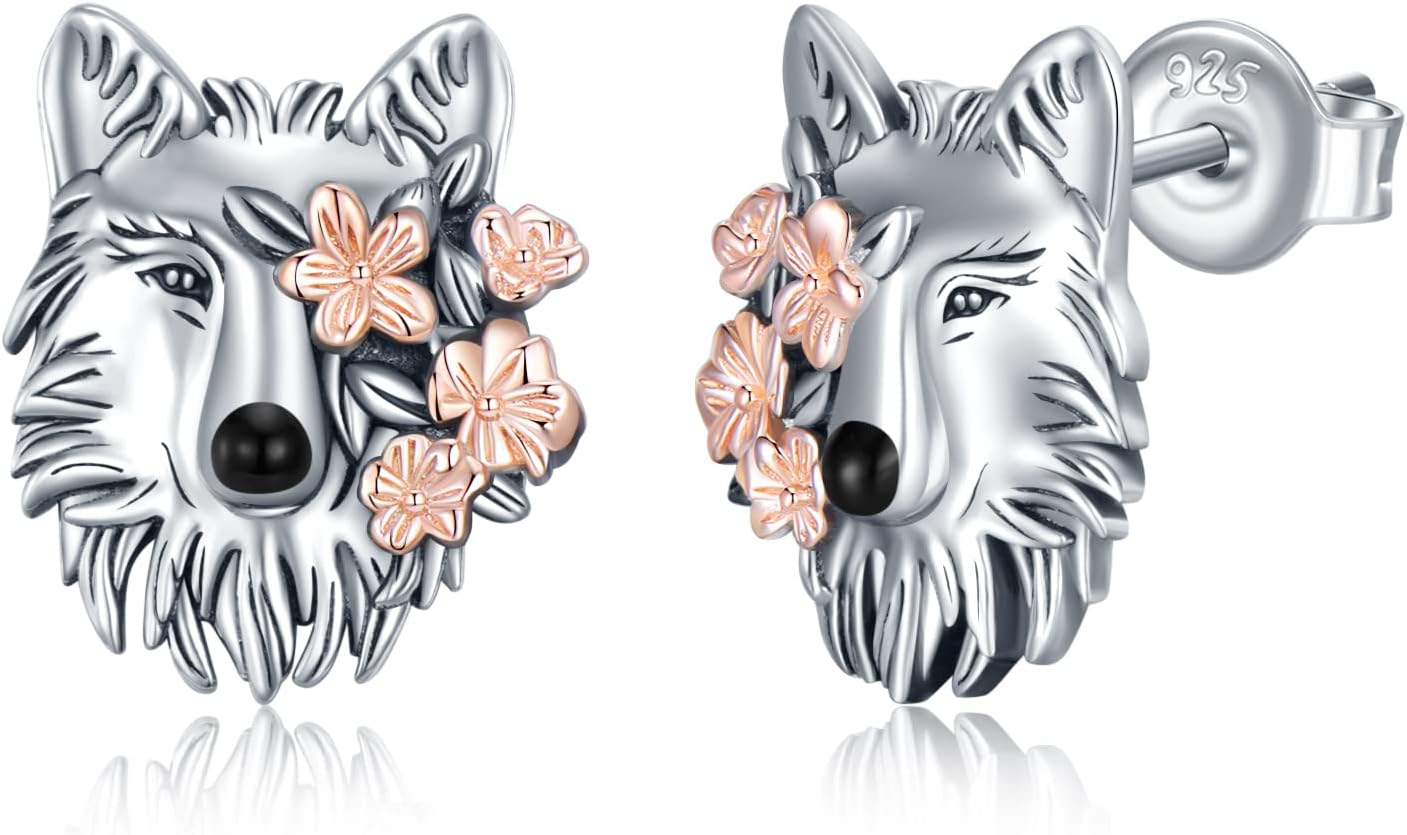 Wolf Earrings 925 Sterling Silver Wolf Stud Earrings Animal Wolf Jewelry Gift for Women