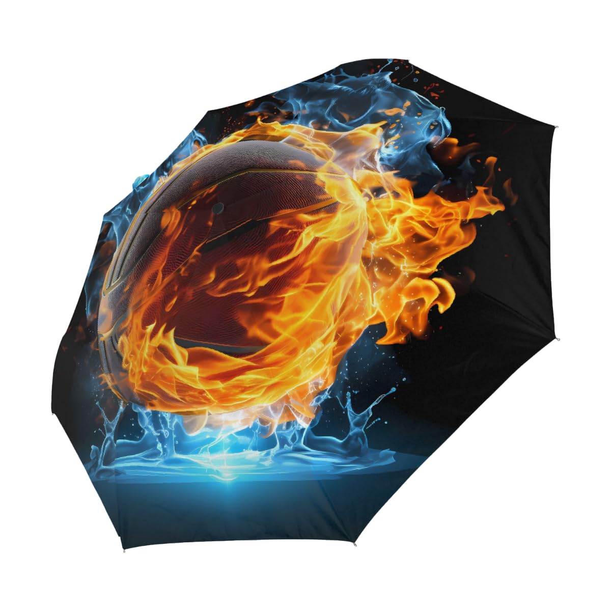 Ombrello pieghevole da basket blu rosso con fiamma ombrello da viaggio compatto antivento impermeabile con protezione UV rivestimento nero leggero 8 coste portatile per pioggia sole