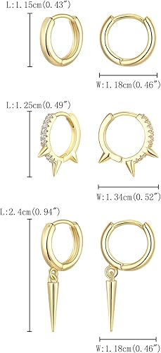 Miniatura 4 de FANZE 3 Pairs Dangle Huggie Earrings Set, Dainty Dangle Hoop Earrings Jewelry Gift Women Girls
