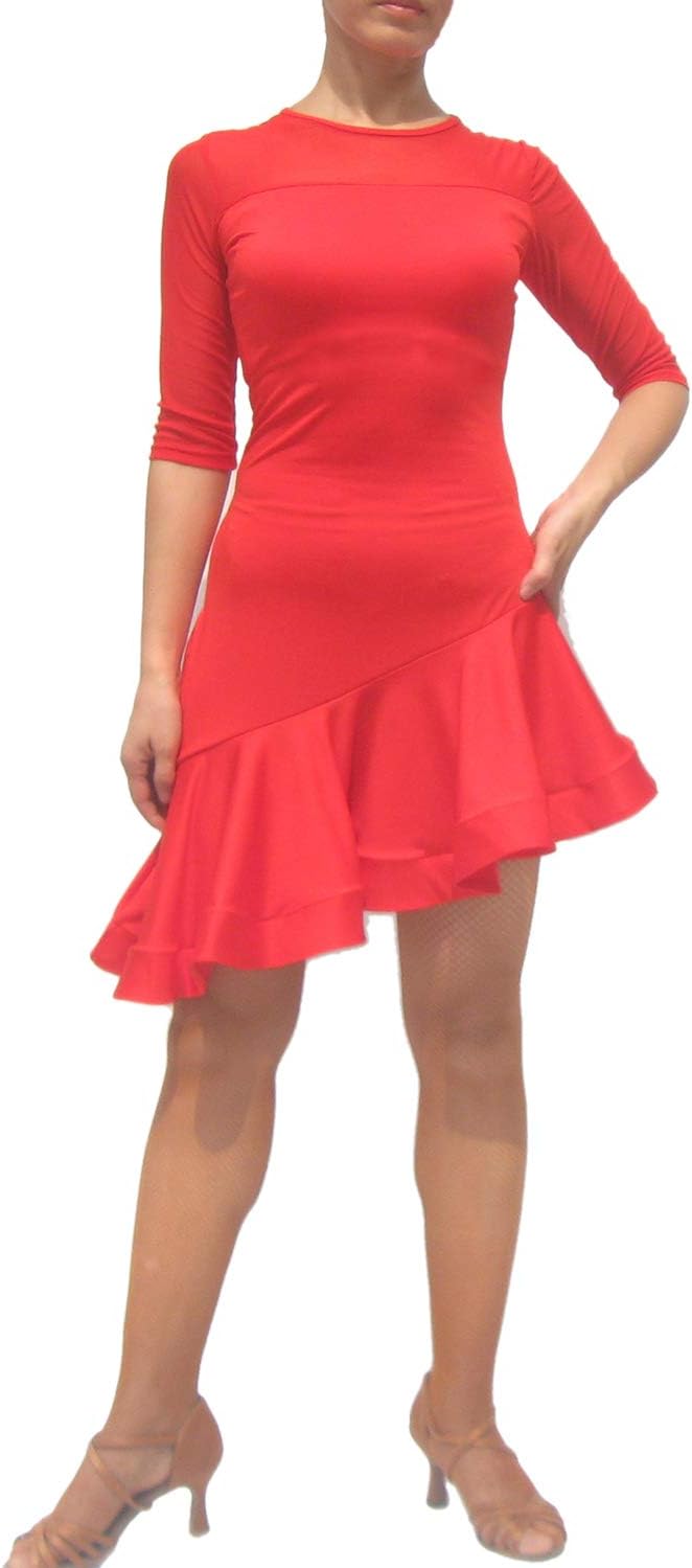 Whitewed Short Sleeves Mesh Yoke Latin Rhythm Tango Salsa Dance Dresses Costumes