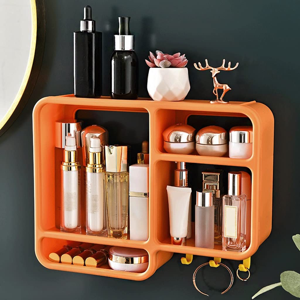 Make-up-Organizer, Kosmetik-Aufbewahrungsbox, Wandmontage, perforiert, kostenloses Badezimmer-Regal, Aufbewahrungsbox, Lippenstift, Hautpflegebehälter (D)