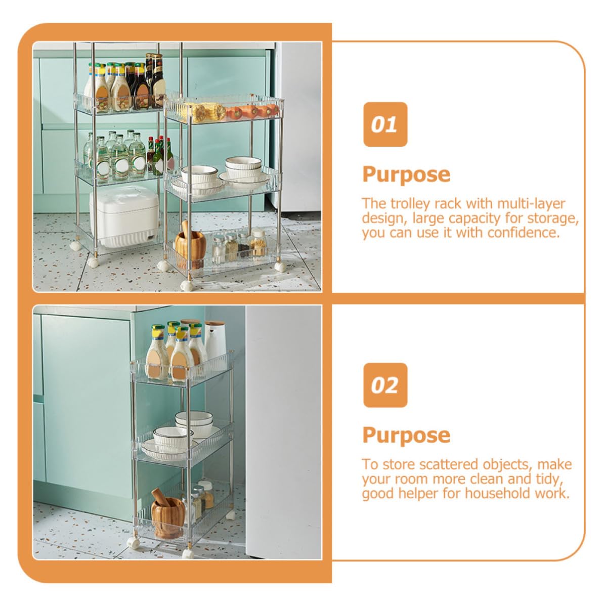 MAGICLULU Carrito de Almacenamiento Gran Capacidad Ruedas de 3 Niveles Diseño Móvil y Estructura de Plástico y Acero Inoxidable para Habitación Infantil y Baño