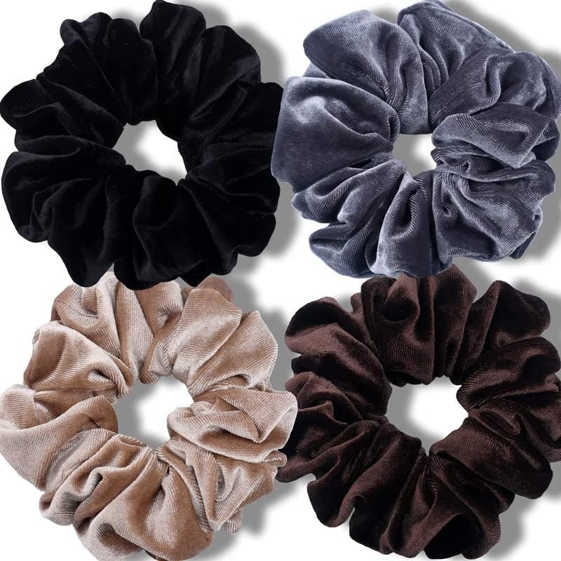 CHIROGRAPHY 4 PCS Extra Large Scrunchies for Women's Thick Hair, Premium Velvet Soft Jumbo Scrunchy, XL 6 inch Big Elastic Band Hair Accessories, 4 Pack, (MULTICOLOR)