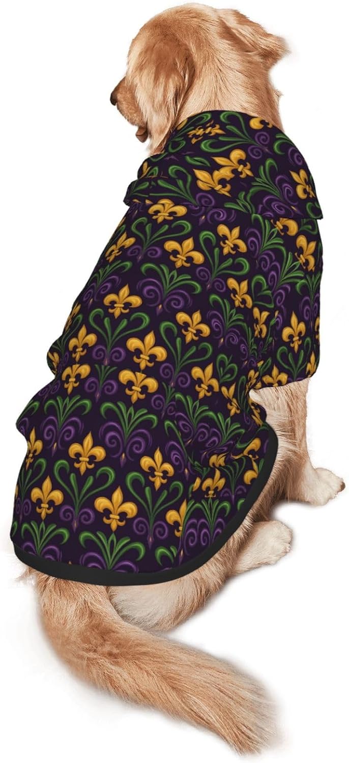 Mardi Gras Carnival Festive Floral Dog Hoodie with Pocket for Medium and Large Dogs All-Season Pet Clothes