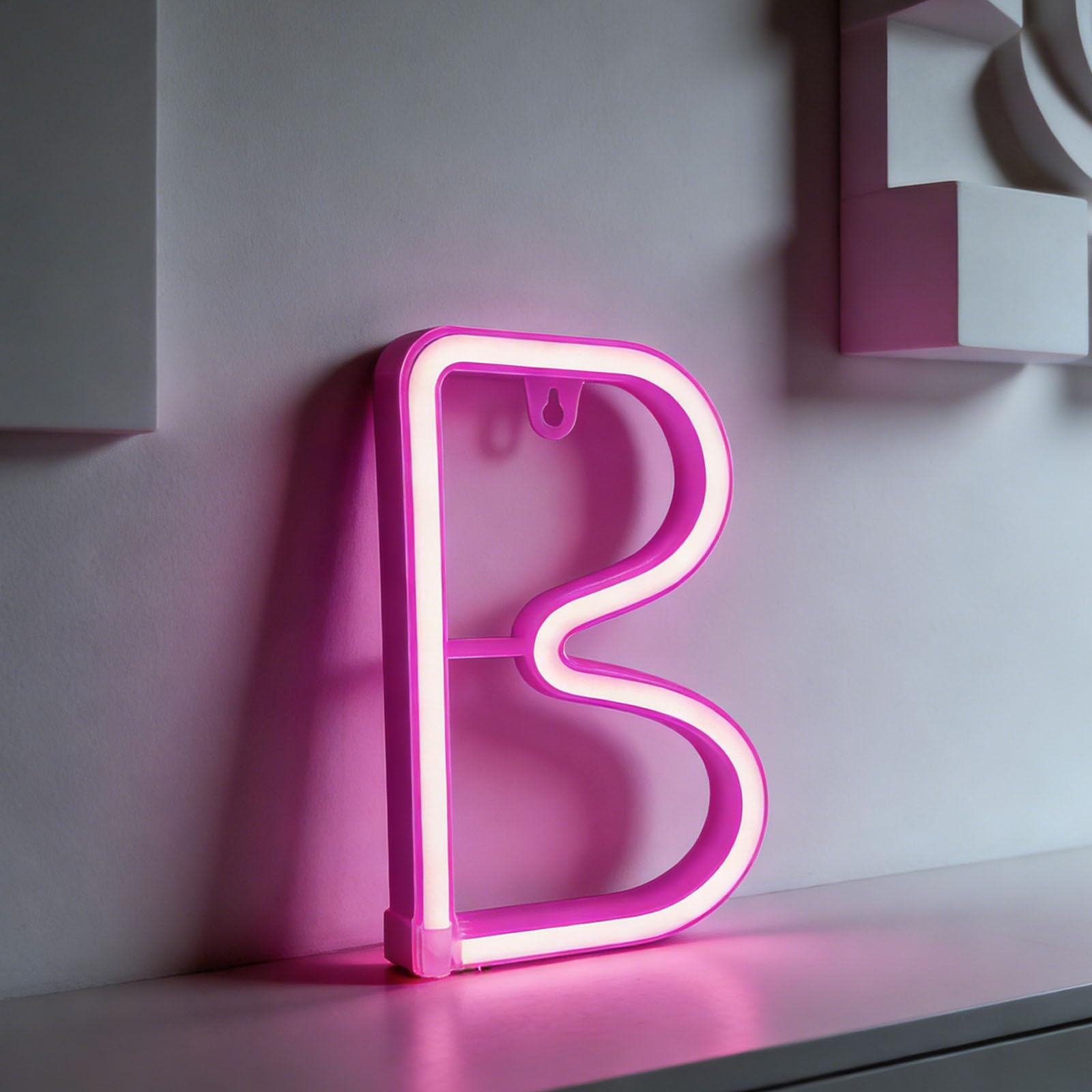 shulovehua Pink Neon Letter Sign Night Lights Battery or USB Operated LED Alphabet Neon Art Lights Wall Decor Light up Words for Bedroom Bar Wedding Room Aesthetic Decor(B) — image 1