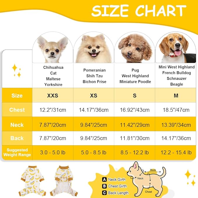 Pijama para Perros Pequeños Sebaoyu, Diseño Banana, Talla XS miniatura 6