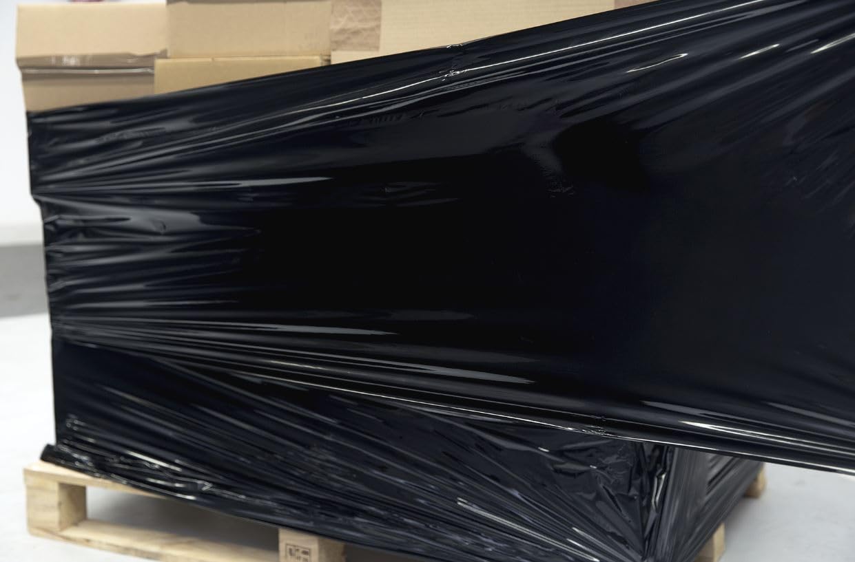 Film Negro para Embalar | 50cm de Ancho x 200 Metros de Longitud | Rollo de Film para Embalaje Industrial y Paletizar, Film Manual, Plástico de Alta Elasticidad y Resistencia (3 UNIDADES)