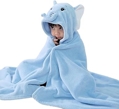 Asnewkit Hooded Baby Towel, Baby Bath Towels with Hood,Unique Animal Design Baby Towel with Hood Soft Absorbent Baby Bath Towels, for Newborn Baby Boy and Girl Blue Elephant