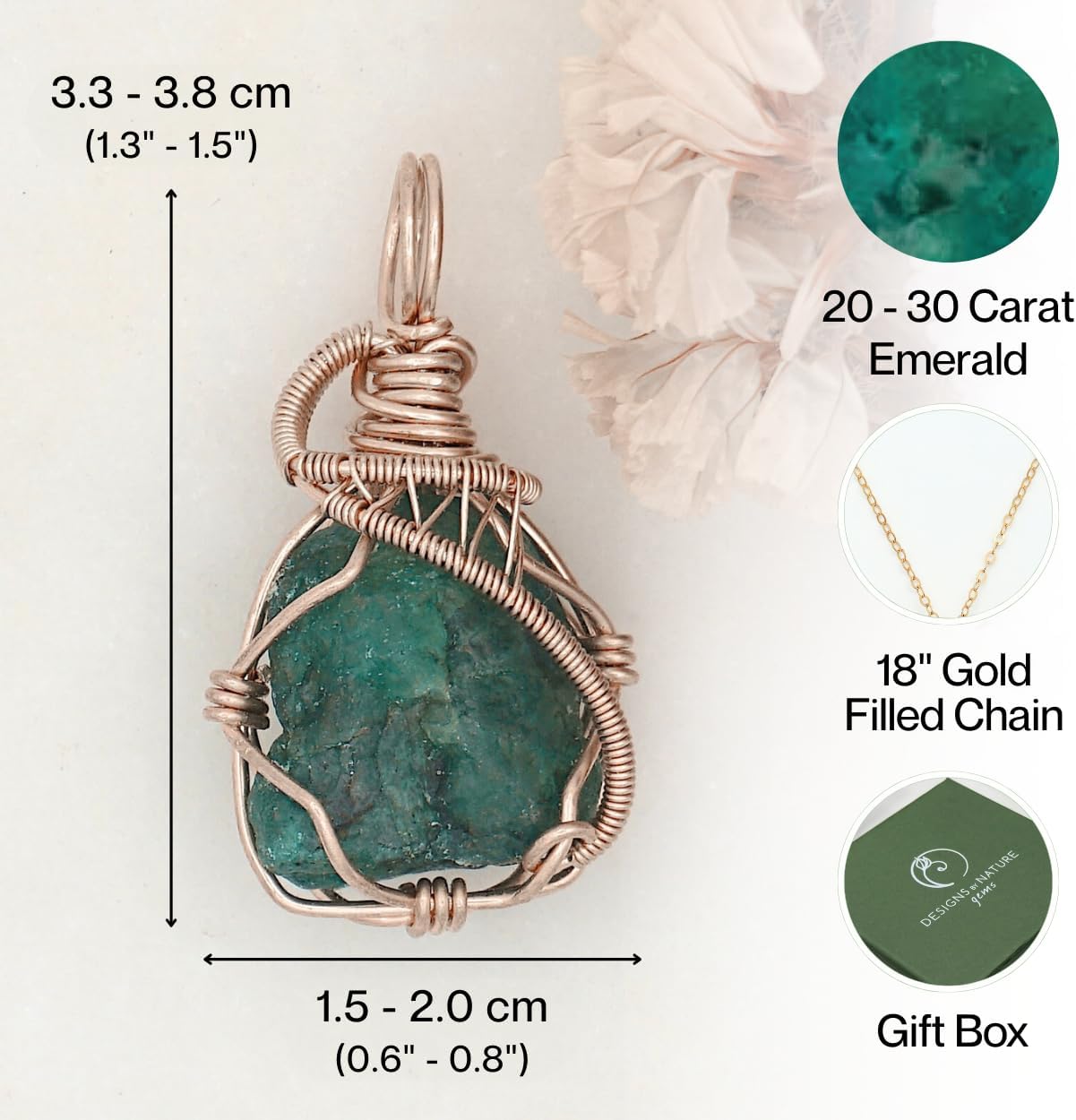 Designs by Nature Gems Raw Pendant Necklace – Wedding Gift Jewelry, 18" 14k Gold Filled Chain