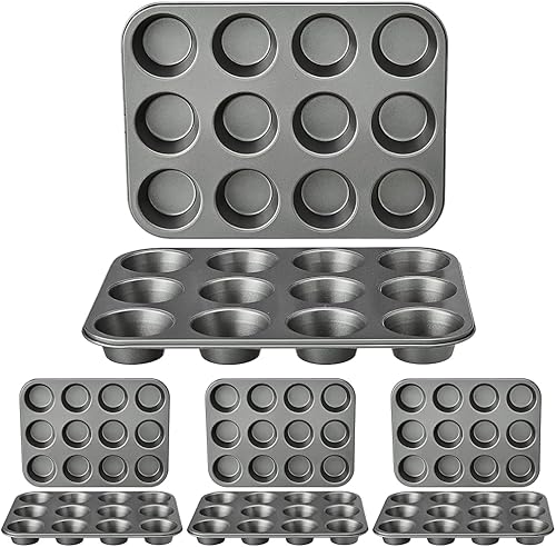 Miniatura 8 de Yaxa Basics Molde redondo antiadherente para hornear muffins, 12 tazas, juego de 2, gris, 13.9 x 10.55 x 1.22 pulgadas