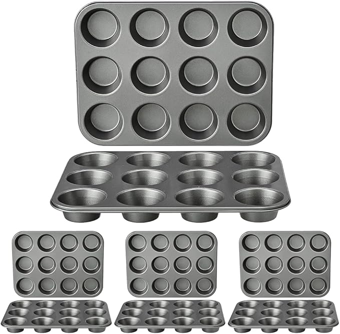Amazon Basics Nonstick Muffin Pan, Set of 2, Sturdy, Oven Safe, Bakes Evenly, Easy to Clean, 12 Cups, Gray, 13.9x10.55x1.22"