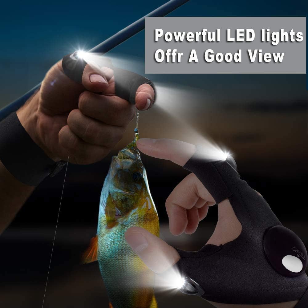 LED Flashlight Gloves Work Gloves with Lights Handsfree Light for Fishing Gloves with Lights Gadget for Repairing Fishing Camping Hiking in Dark Place Finger Flashlight