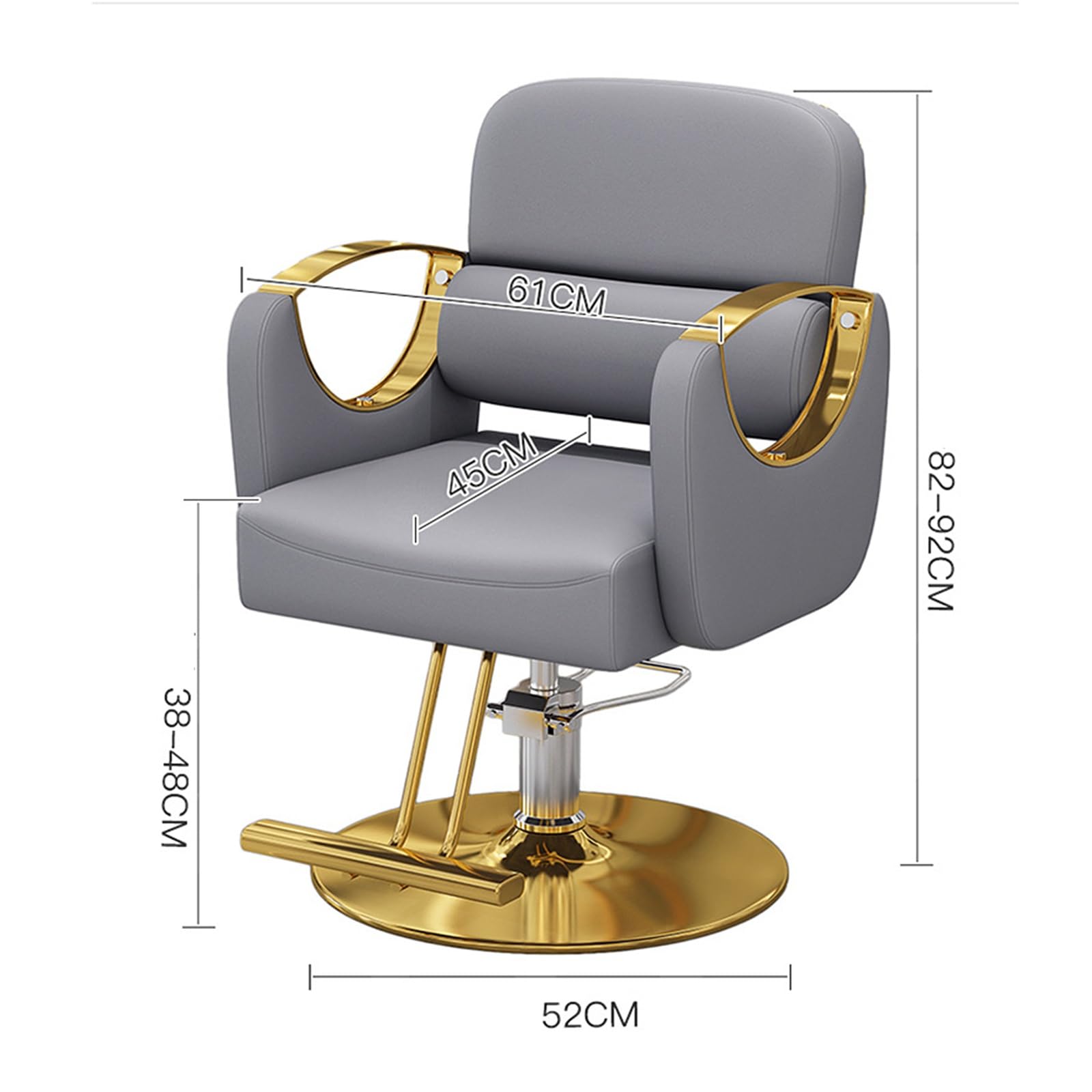Generisch Friseurstühle, ergonomischer Salonstuhl für Friseure - hydraulisch höhenverstellbar und drehbar, Edelstahlfuß mit vergoldeter Scheibe - ideal für Friseursalons und Kosmetikstudios (Schwarz)