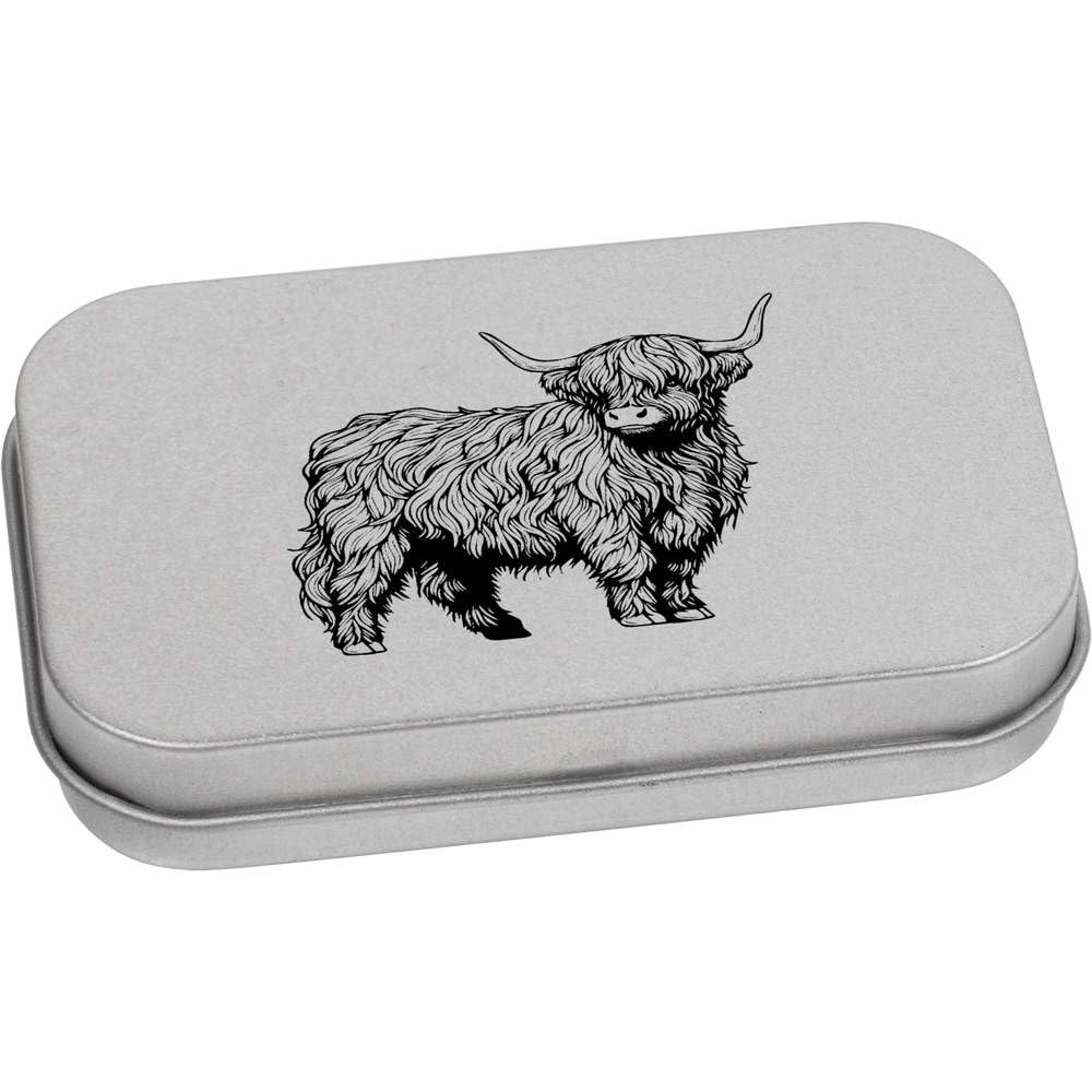 Azeeda 80mm 'Highland Cow Standing' Metal Hinged Tin/Storage Box (TT00246434)