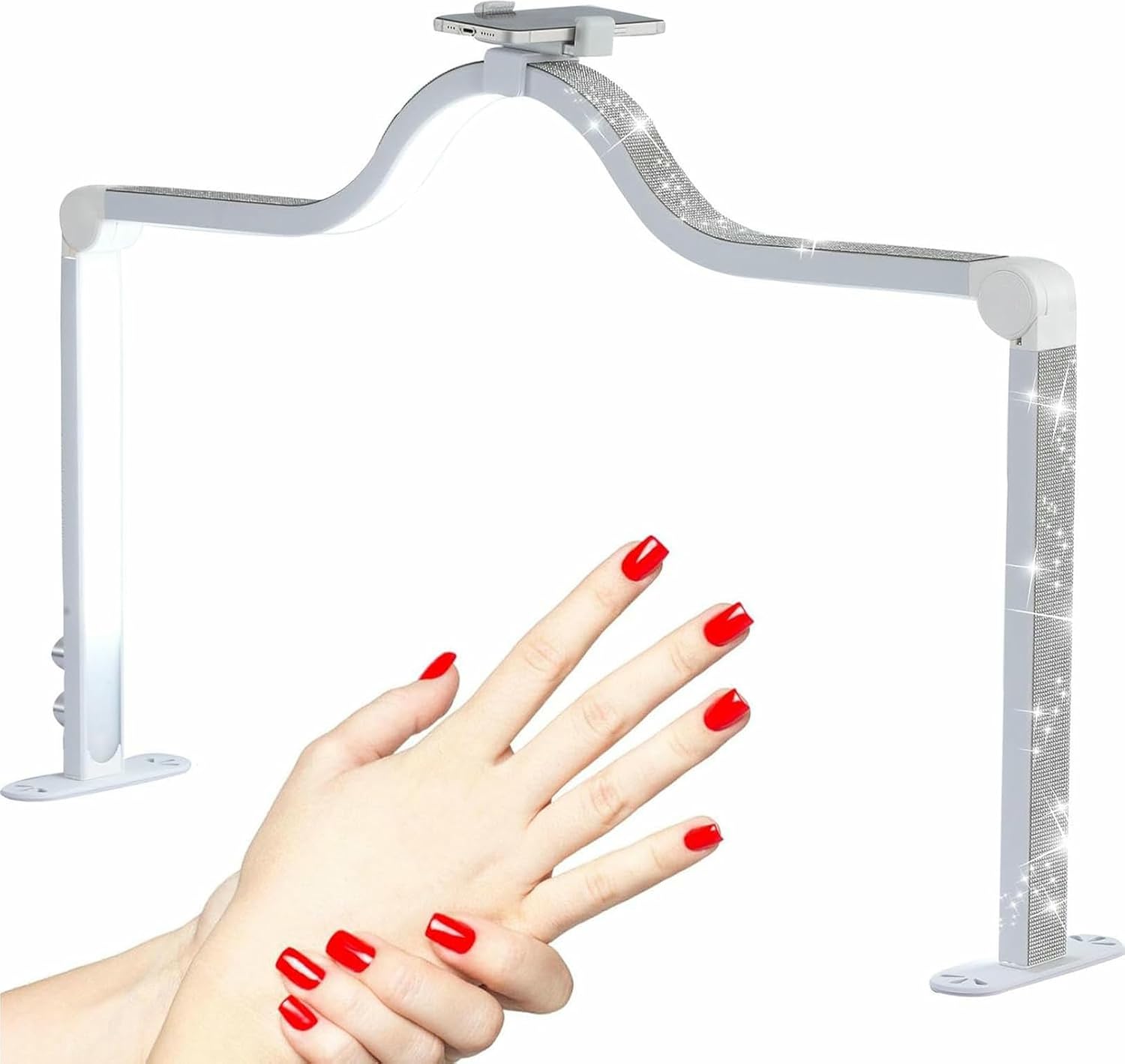 Half Moon Light with Phone Holder, 34 in Foldable Nail Tech Lamp, Lash Light for Eyelash Tech, Makeup, Spa, Salon, with Stepless Dimming & Color Temperature