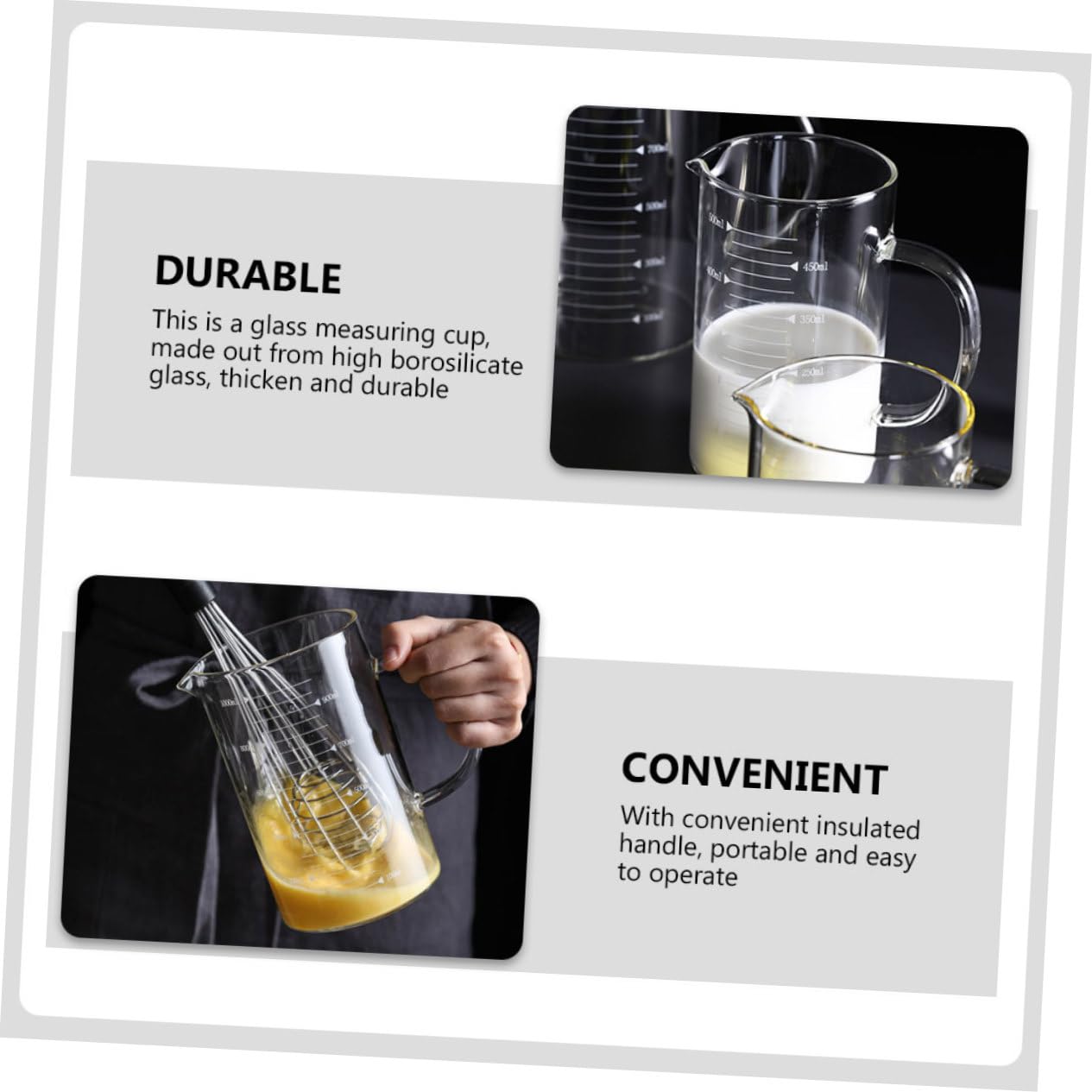 3 Stück Glas Messbecher 1000ml 500ml 350ml mit Skala für Küche