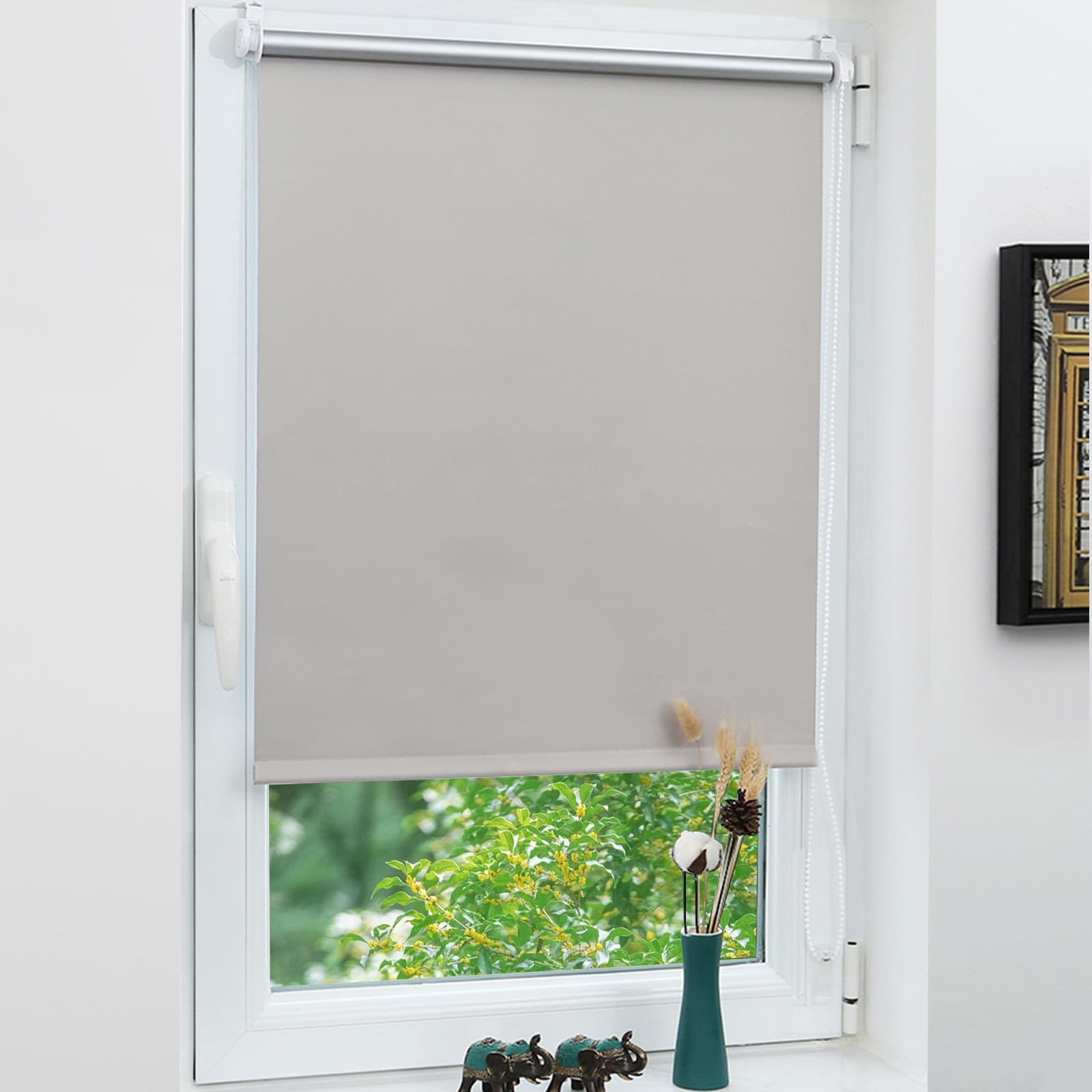 Grandekor Verdunklungsrollo ohne Bohren,Klemmrollo Thermorollo mit Hitzeschutz, Rollos für Fenster Montage mit oder ohne Bohren