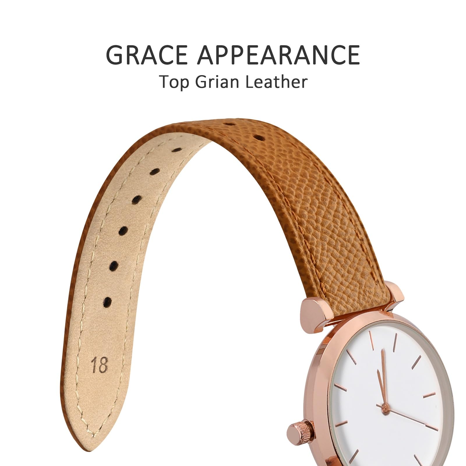 WOCCI Grace Watch Pasek do zegarka, skóra licowa, szybkie zapięcie, Quick Release, klamra ze stali nierdzewnej, szerokość paska 12, 14, 16, 18, 20 mm