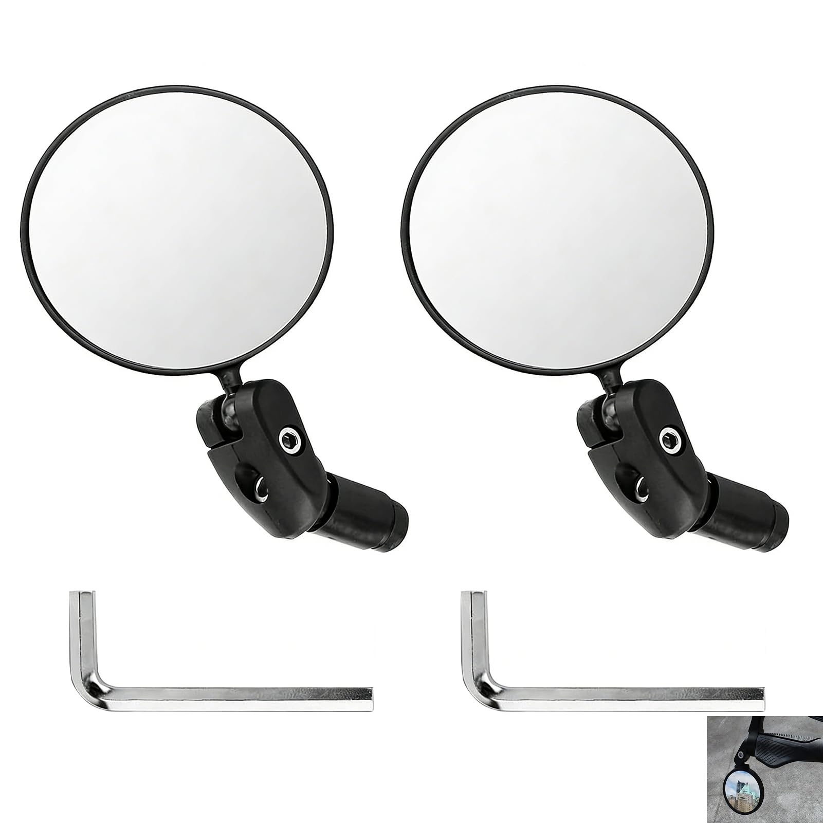 2 Pezzi Specchietto Retrovisore Bicicletta, Specchio Bicicletta Regolabile 360° Convesso in HD, Specchio Bicicletta Montaggio Manubrio 17,4-22 mm Sinistro o Destro, Specchietto Retrovisore per Bici da