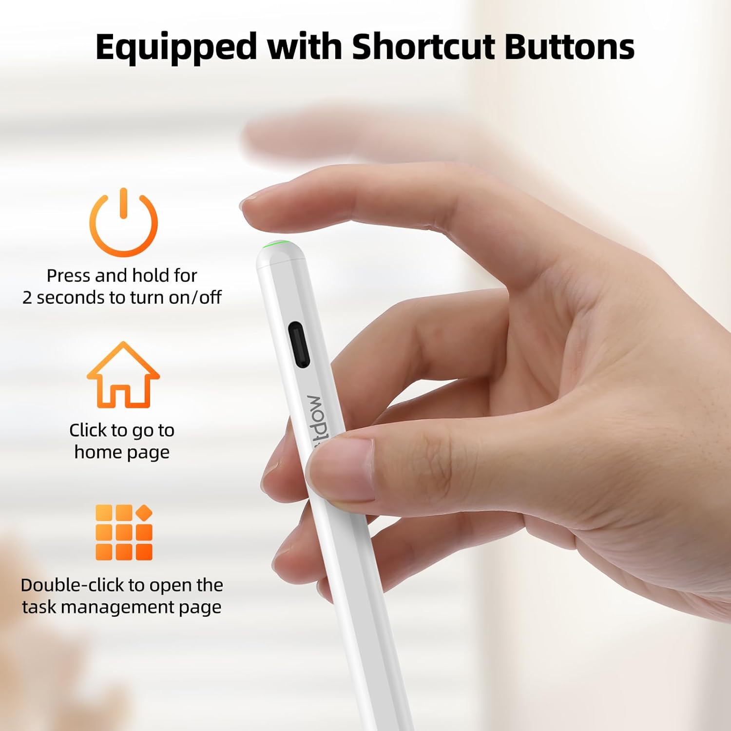 Diagram showing shortcut button functions on the stylus pen