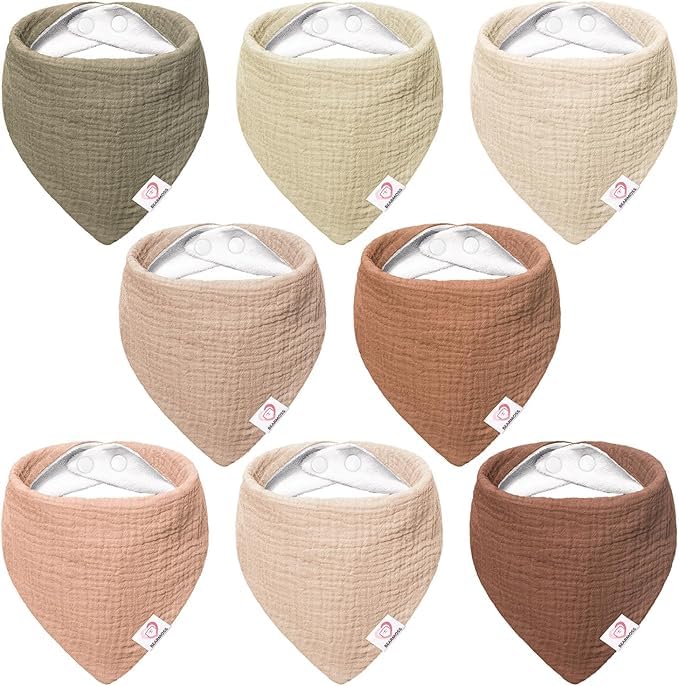 Image of Bearmoss Baby Bibs for Drooling & Teething 8 Pack Muslin Cotton Soft Absorbent Adjustable Unisex Bibs Boys Girls 0-36 Months
