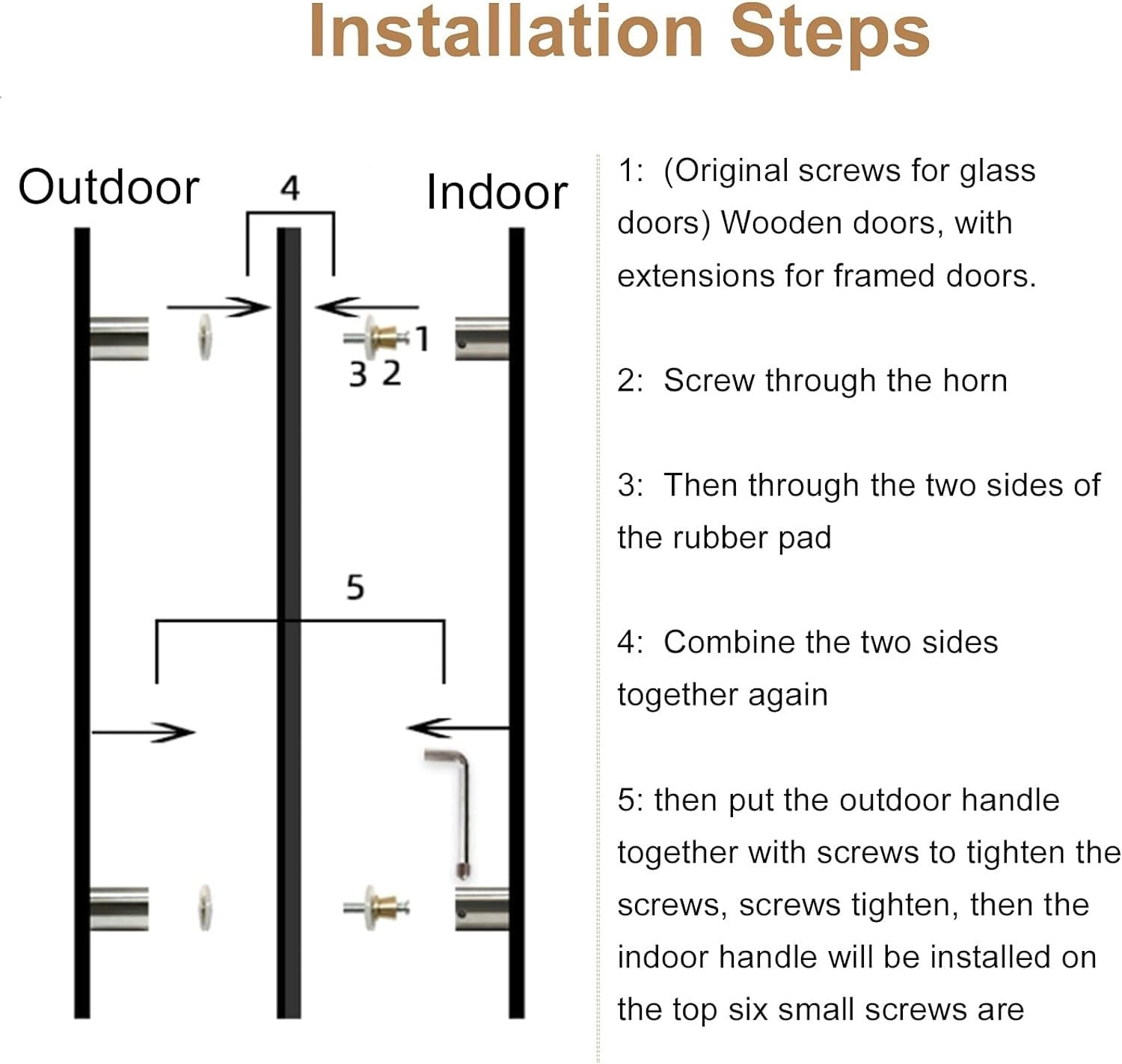 Tirador de puerta de doble cara en forma de H para puertas de vidrio y madera, uso en interiores y exteriores