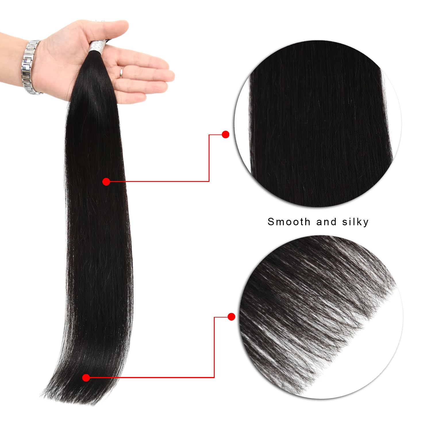 Nano Ring Estensioni dei Capelli Nano Loop Tip 50g Capelli Umani Extension (45cm #1B nero naturale)