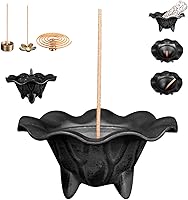 Vista 8 de Quemador de incienso de hierro fundido, juego de quemador de incienso 4 en 1, atrapador de cenizas de incienso de tres patas con tapa para rituales