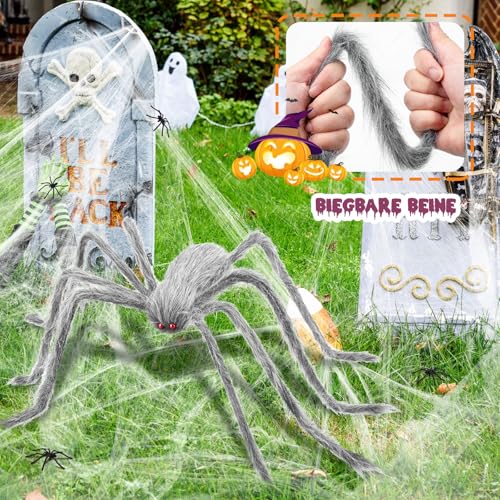 Halloween Deko Outdoor Spinne Set,Riesenspinne Dehnbare Spinnennetze – Ansicht 3