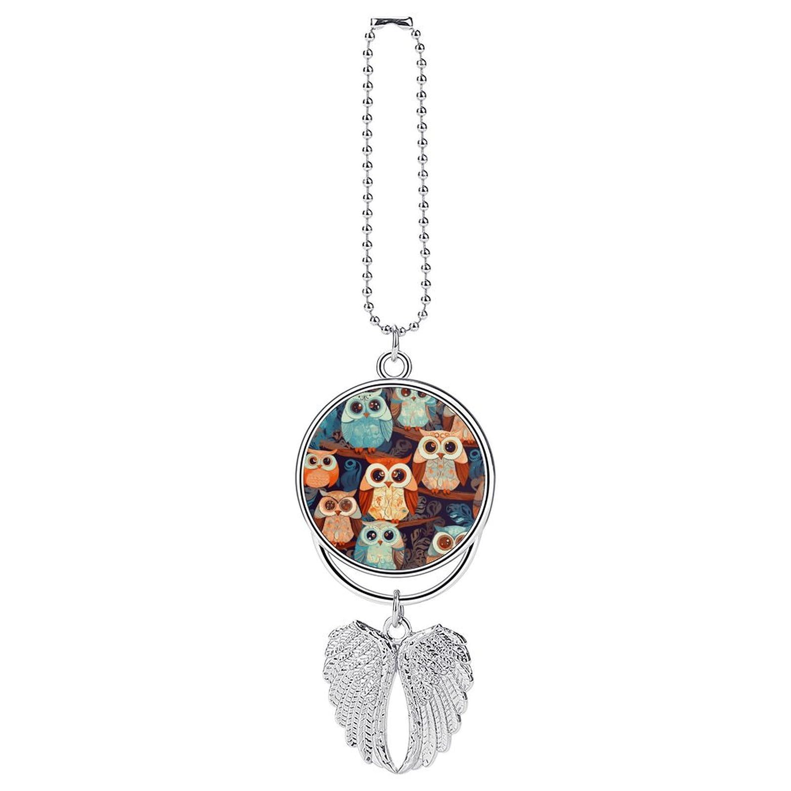 Anime Owl Car Pendant Car Rearview Mirror Pendant Custom Photo Car Hanging Ornament Car Rear View Mirror Hanging Accessories Angel Wing Car Charm Gift for Men Women