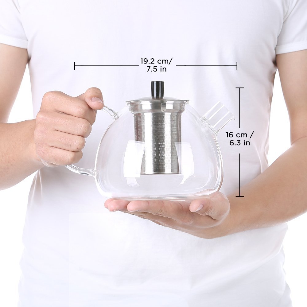 ecooe Tetera de vidrio para té 1500 ml con colador de acero inoxidable extraíble jarra de vidrio que se calienta en la estufa