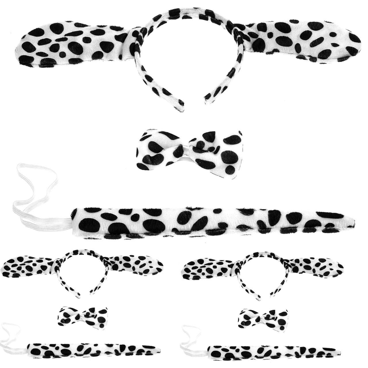 Healeved 3Sets Dalmatian Ears Adult Kids Dalmatian Costume Kids Dog Ears Headband and Tail Bow Ties Spotted Dog Costume for Halloween Carnival Party Cosplay Dress Up