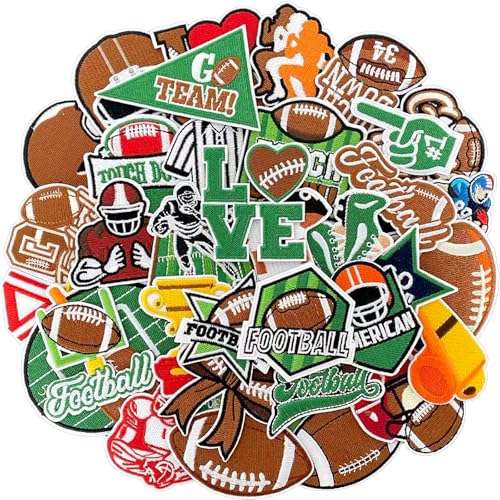 SYLVASS 36-Piece Football Iron On Patches Embroidered Football Appliques for Clothing Backpacks Hats Jerseys Jeans DIY Accessory