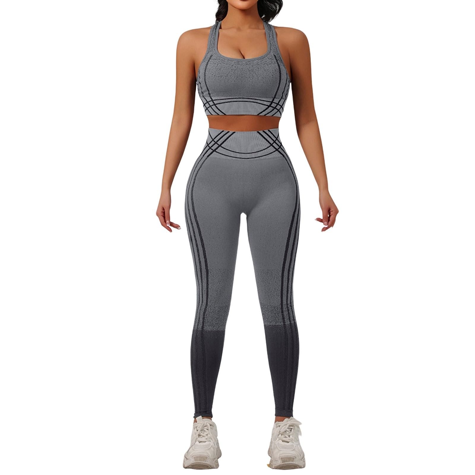 2pc Sportivo Set Donna Palestra Costine Outfit Tinta Unita Set Yoga Spalline Allenamento Leggings a Vita Alta E Canotta Sportiva Donna Senza Cuciture Completa Gym Jogging Fitness