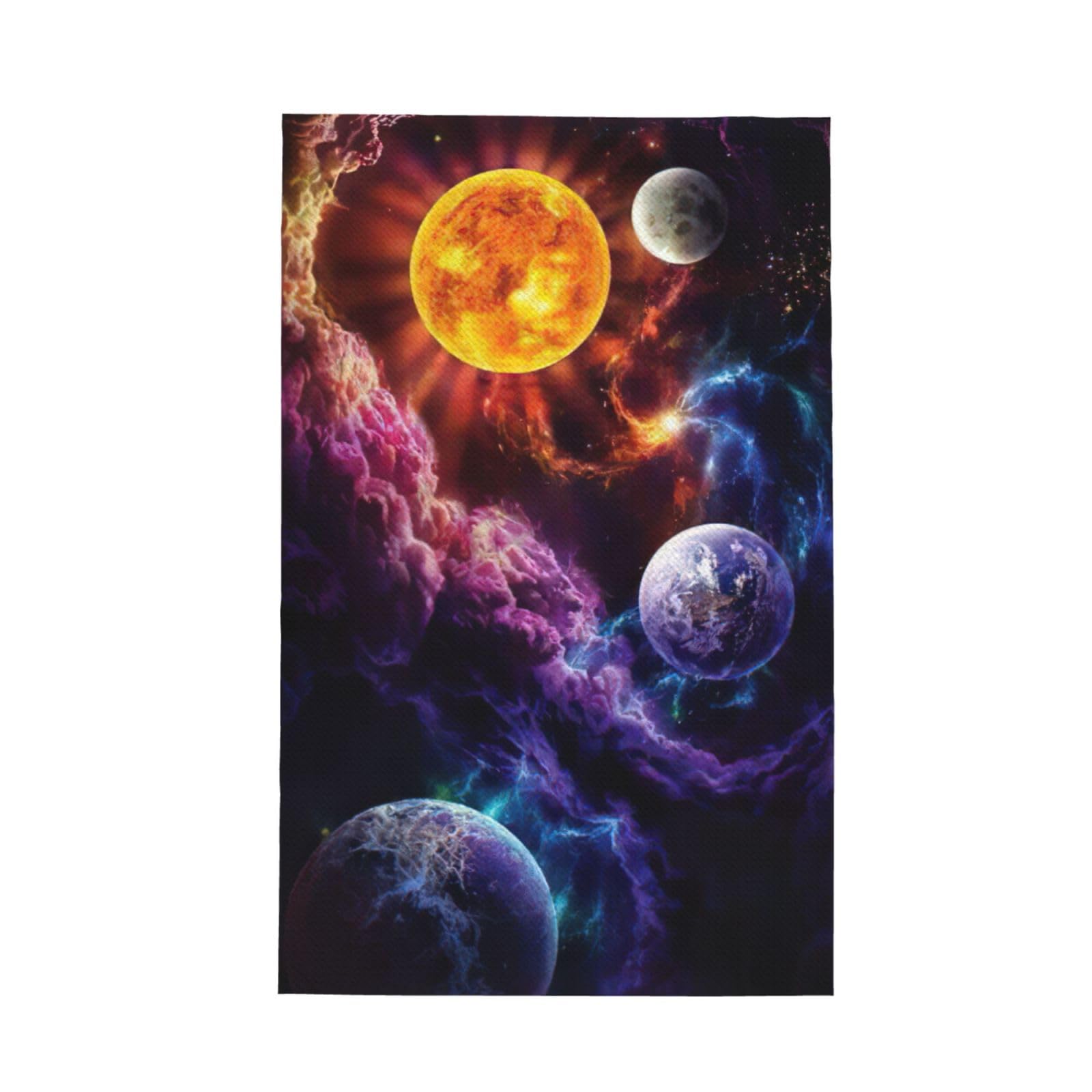CKGODGF Planet Print Absorbent Waffle Dishcloths,Kitchen Towels With Hanging Loops,Tea Towels.