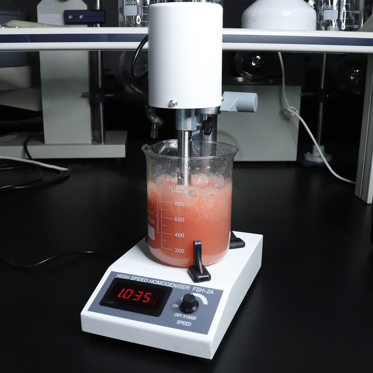 Homogenizator o dużej prędkości, emulgowanie i ekstrakcja w warunkach laboratoryjnych, odpowiedni do próbek 5-1000 ml, regulowana prędkość 8000~22000 obr./min z dwiema głowicami roboczymi