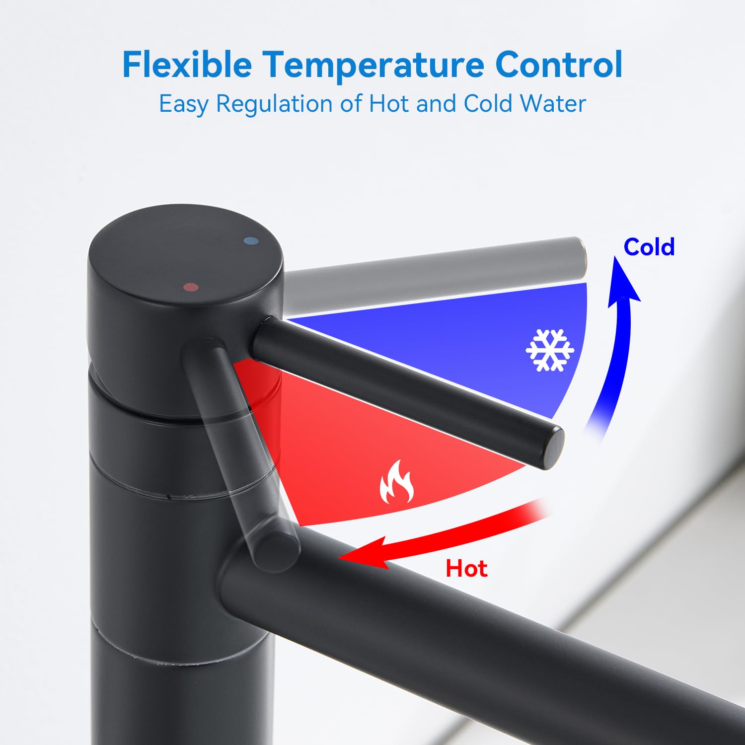 Robinet Salle de Bain, Mitigeur Lavabo Haut pour Vasque Pivotant à 360°, Mitigeur Vasque à Poser, Robinet Lave Main Acier Inox, Chaud et Froid Réglable, Noir Mat