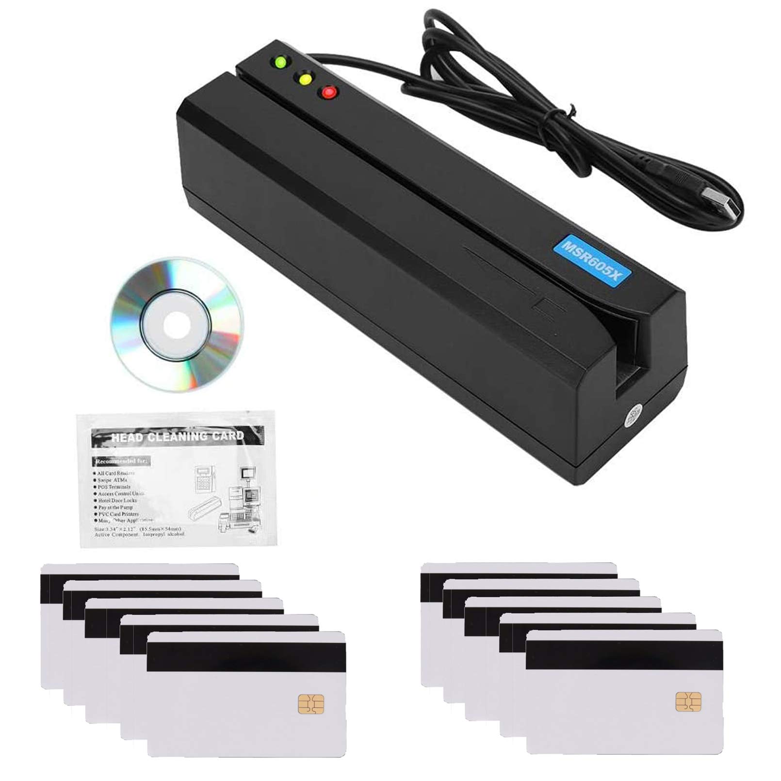 PevfeciyUSB magnetic tape card reader, 3-track USB magnetic card reader Writer Pos MagStripe credit card reader for MSR605x mini-player,Black