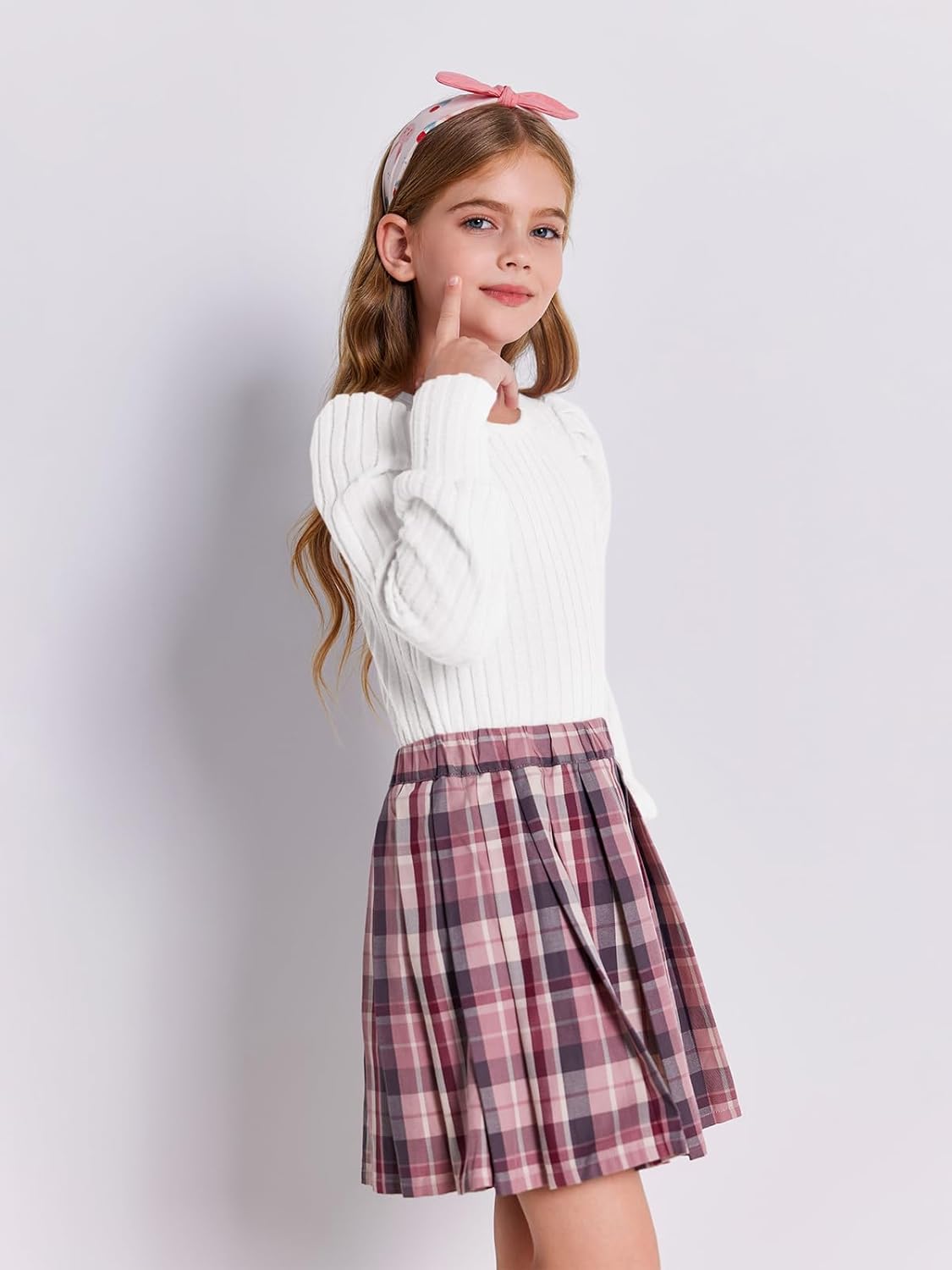 Haloumoning Girls Puff Long Sleeve Shirts Kids Fashion Ribbed Knit Tops Blouse 5-14 Years - Image 3