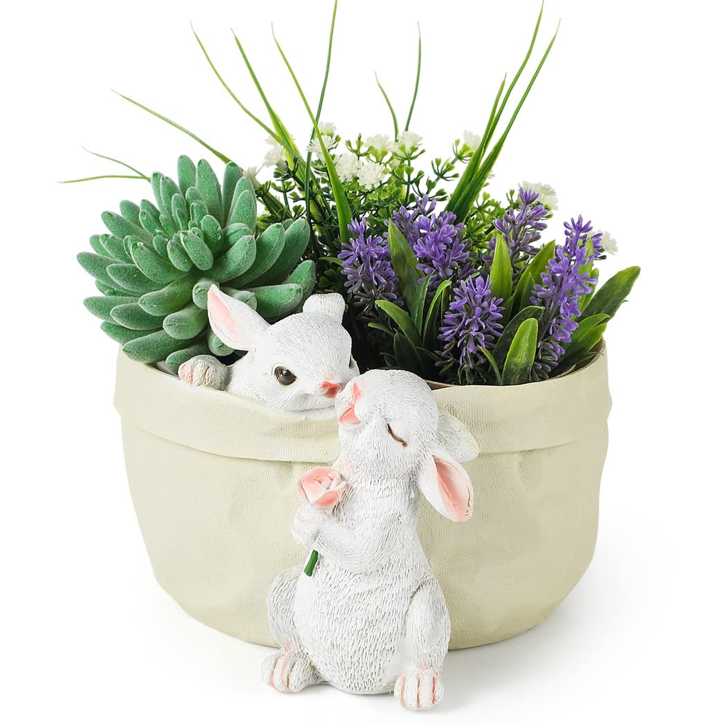 Pot de fleurs lapin résine avec trou de drainage et grand porte-stylo bureau