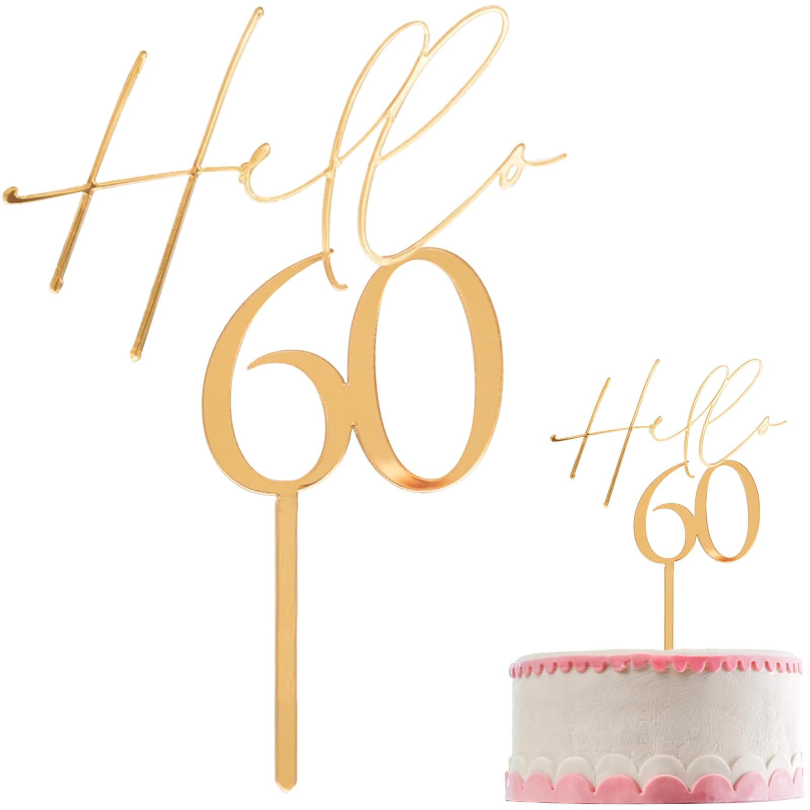 JYSNOW Cake Topper 60 Geburtstag, Tortendeko, Kuchendeko, Kuchen Topper, Tortendeko 60 Geburtstag, Kuchen Deko für 60. Geburtstagsfeier Party 60. Jubiläen, für Frauen Männer, Gold (Stil 4)