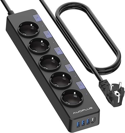 Multiprise Avec 5 Prises De Courant Et 4 Ports USB (2 USB A 2 USB