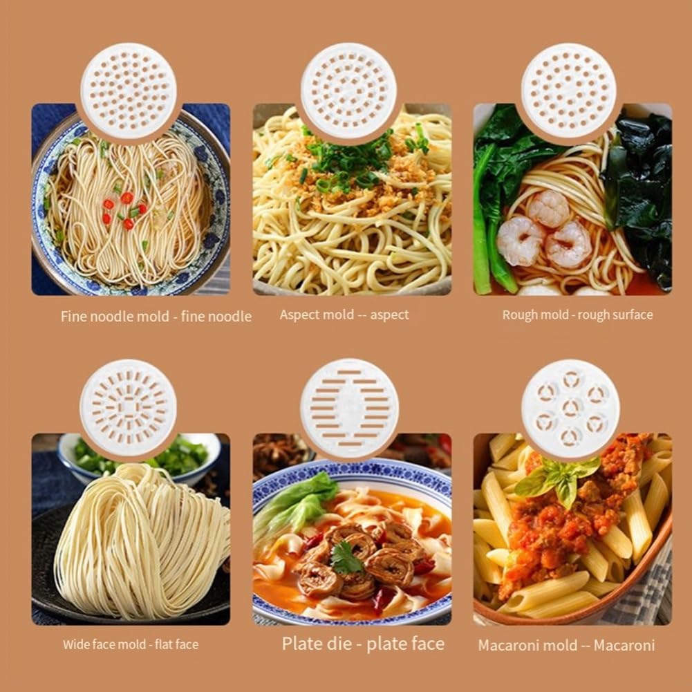 Máquina Eléctrica de Mano para Hacer Pasta, Máquina Eléctrica para Hacer Fideos, Prensa Manual de Alta Eficiencia, Máquina para Hacer Pasta con 6 Moldes para el Hogar,A