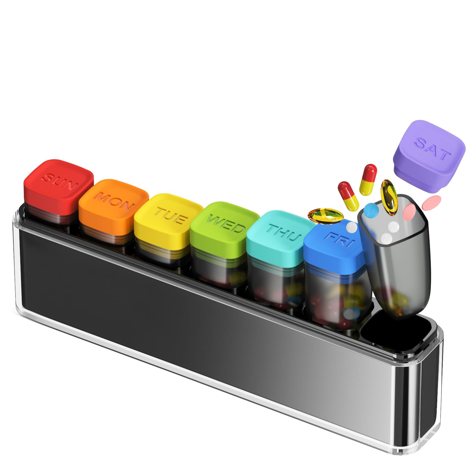 Weekly Pill Organizer 1 Time a Day, HIONXMGA Portable Detachable Travel Pill Box 7 Day, Large Once Daily Pill Holder Case, Color-Coded Dispenser for