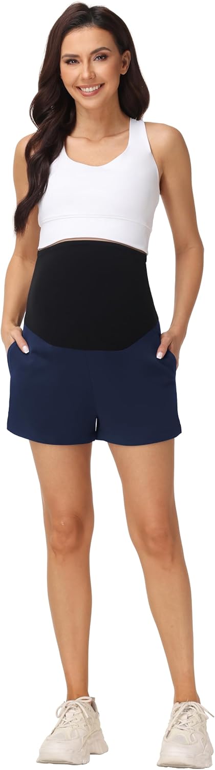 Foucome Women's Maternity Shorts Comfy Cotton French Terry Pregnancy Sweat Workout Casual Lounge Shorts with Pockets - Image 5