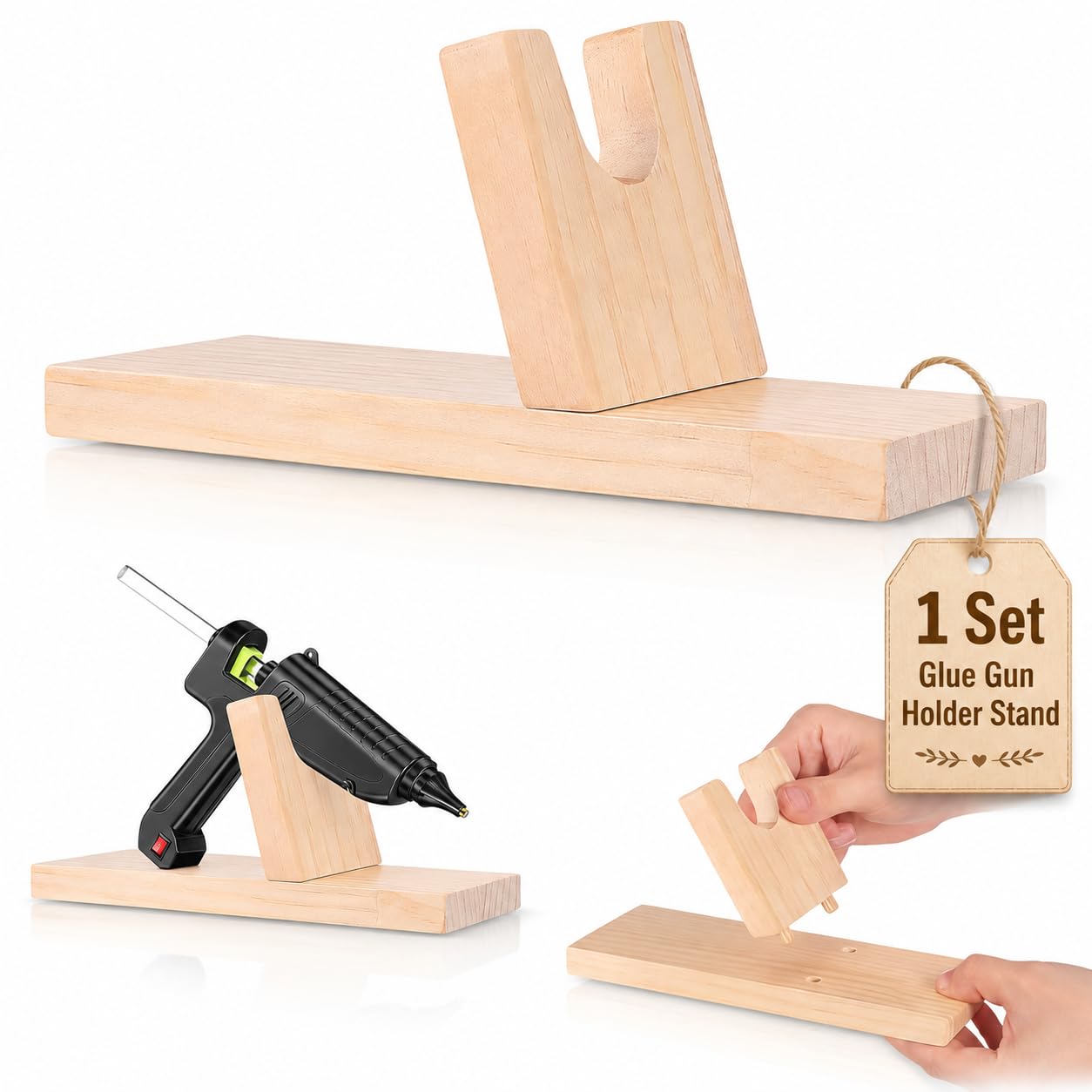 NUOBESTY Glue Gun Holder Stand Wooden Base for DIY Crafts