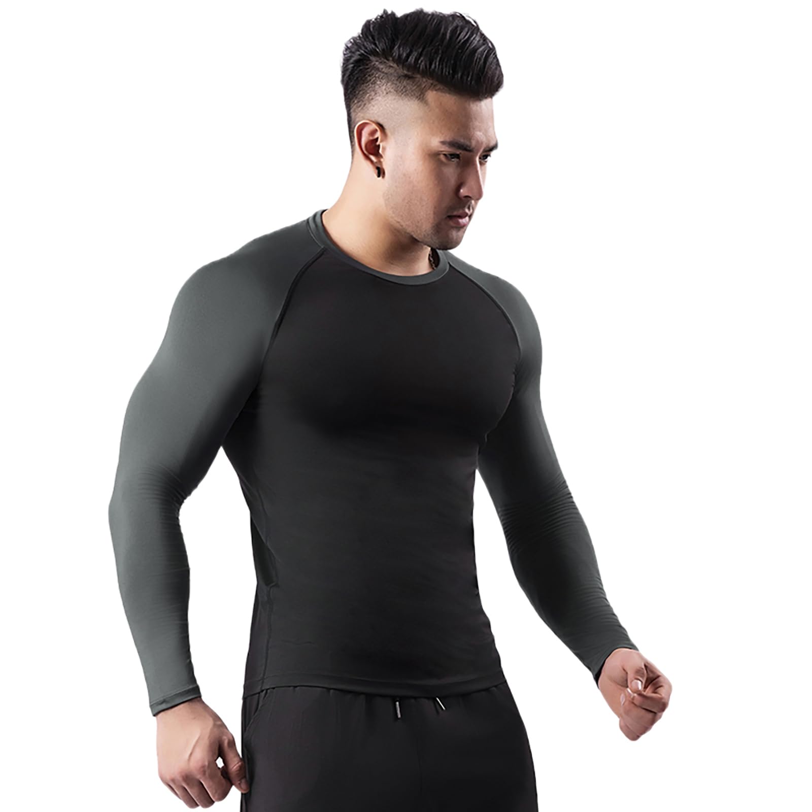 HomyComy Maglia a Compressione Uomo Maniche Lunga T-Shirt Running Maglia Sportiva da Ciclismo Fitness